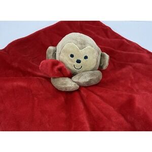 Carters  Brown Monkey I AM LOVED Red Satin Security Blanket Rattle Baby Lovey